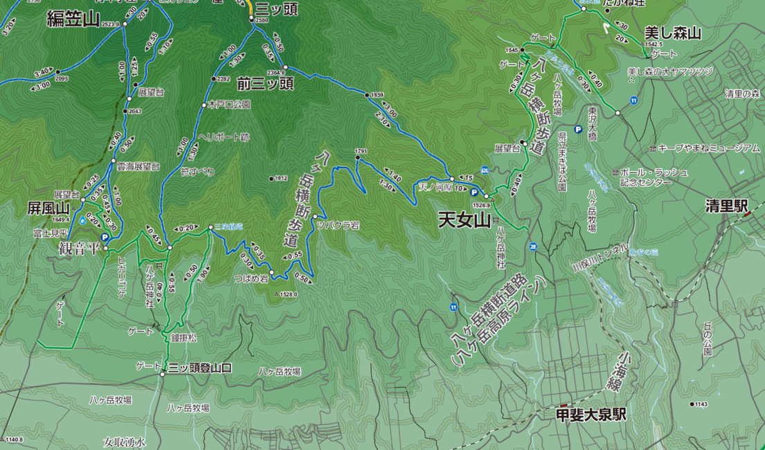 南八ヶ岳の自然豊かな裾野を歩く-コースマップ
