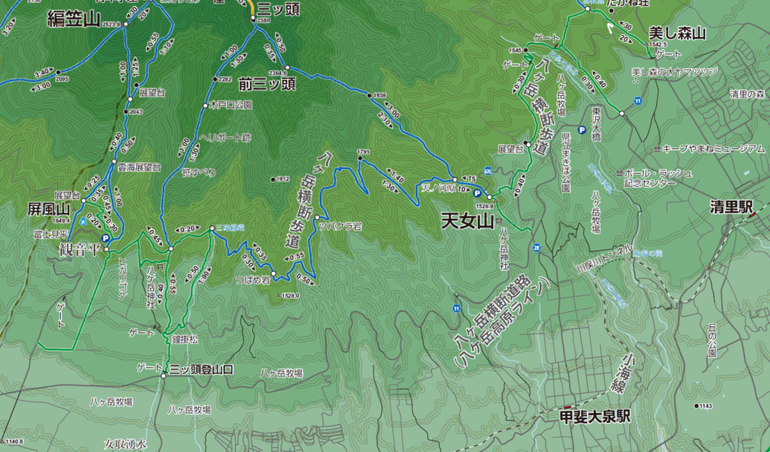八ヶ岳横断歩道（やつがたけおうだんほどう）登山コースガイド-コースマップ