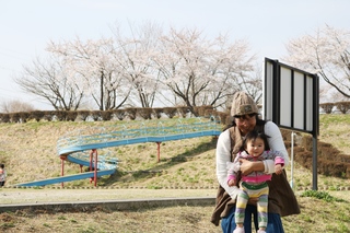 親子と桜