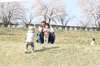 親子と桜